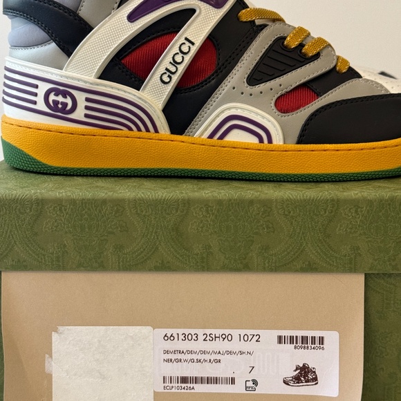 sz 7G - Gucci Basket Demetra black green red High top sneakers - Picture 6 of 8